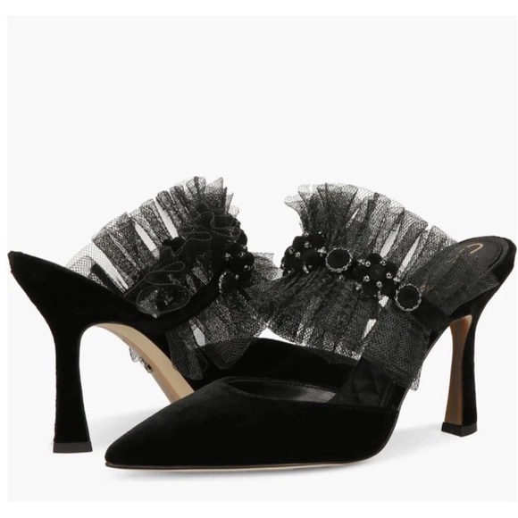 Sam Edelman Hughes Black Velvet High Heel Slides MSRP $160 11 M New - Picture 2 of 12